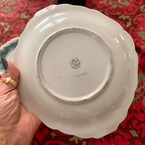 Vintage Porcelain Dessert Plate 4 Petite Dishes Germany Fancy Aqua Cottagecore - Picture 10 of 12